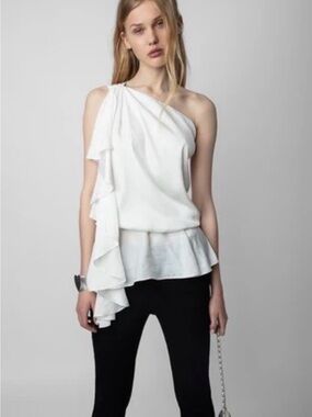 Zadig & Voltaire Satin Off-Shoulder Ruffle Blouse